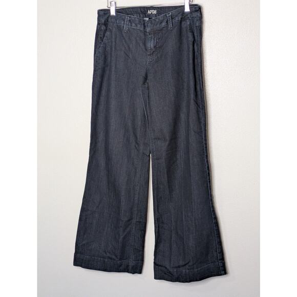 Apt. 9 Jeans Sz 6 Womens Dark Blue Pants Mid Rise Stretch Ladies Wide Leg Denim - Picture 3 of 10
